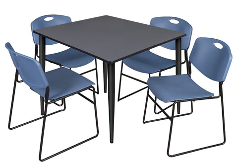 Regency Kahlo 30 in. Square Breakroom Table Top Black Base & 4 Zeng Stack Chairs