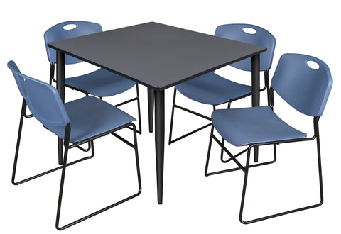 Regency Kahlo 30 in. Square Breakroom Table Top Black Base & 4 Zeng Stack Chairs