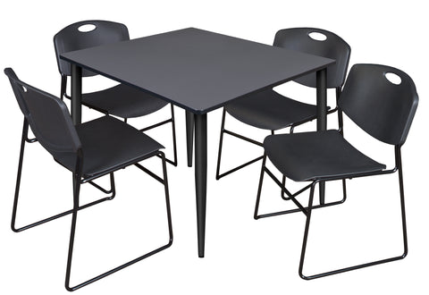 Regency Kahlo 30 in. Square Breakroom Table Top Black Base & 4 Zeng Stack Chairs