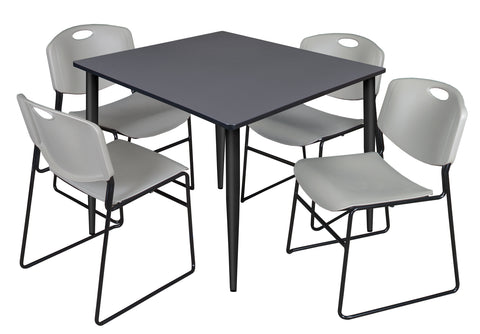 Regency Kahlo 30 in. Square Breakroom Table Top Black Base & 4 Zeng Stack Chairs