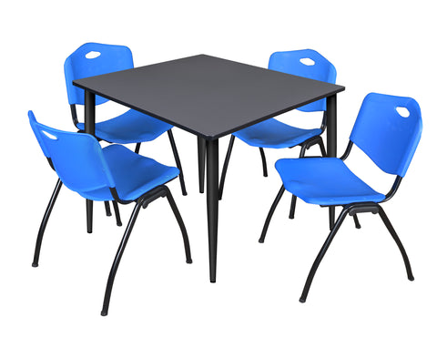 Regency Kahlo 30 in. Square Breakroom Table Top Black Base & 4 M Stack Chairs