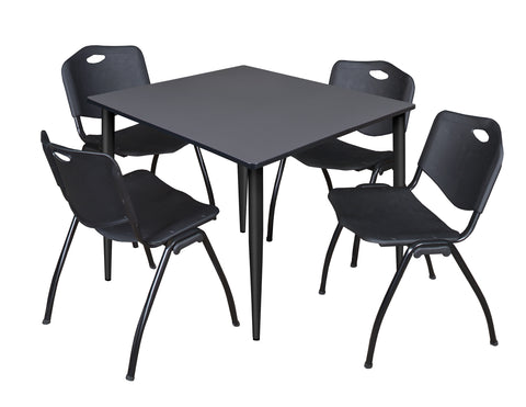 Regency Kahlo 30 in. Square Breakroom Table Top Black Base & 4 M Stack Chairs