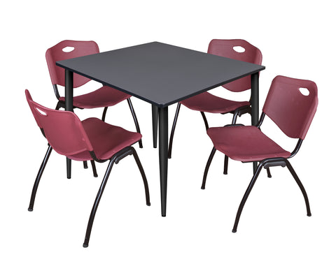 Regency Kahlo 30 in. Square Breakroom Table Top Black Base & 4 M Stack Chairs
