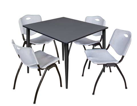 Regency Kahlo 30 in. Square Breakroom Table Top Black Base & 4 M Stack Chairs