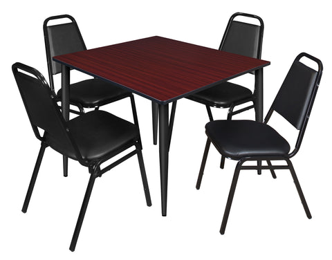 Regency Kahlo 30 in. Square Breakroom Table Top Black Base & 4 Restaurant Stack Chairs Black