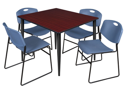 Regency Kahlo 30 in. Square Breakroom Table Top Black Base & 4 Zeng Stack Chairs