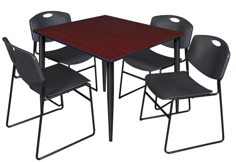 Regency Kahlo 30 in. Square Breakroom Table Top Black Base & 4 Zeng Stack Chairs