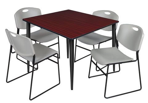 Regency Kahlo 30 in. Square Breakroom Table Top Black Base & 4 Zeng Stack Chairs