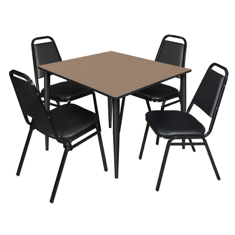 Regency Kahlo 30 in. Square Breakroom Table Top Black Base & 4 Restaurant Stack Chairs Black