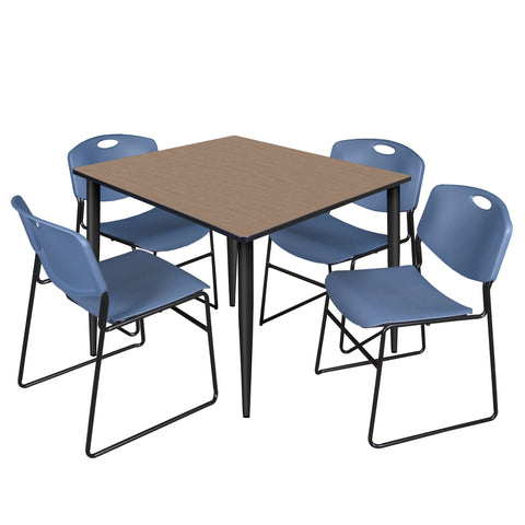Regency Kahlo 30 in. Square Breakroom Table Top Black Base & 4 Zeng Stack Chairs