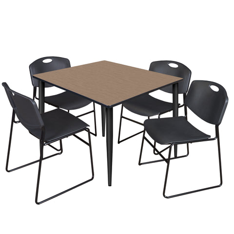 Regency Kahlo 30 in. Square Breakroom Table Top Black Base & 4 Zeng Stack Chairs