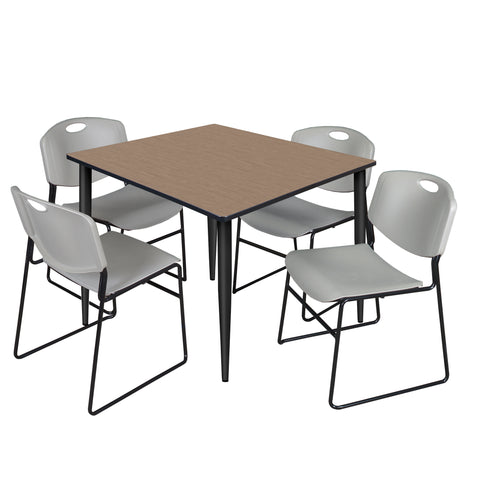 Regency Kahlo 30 in. Square Breakroom Table Top Black Base & 4 Zeng Stack Chairs