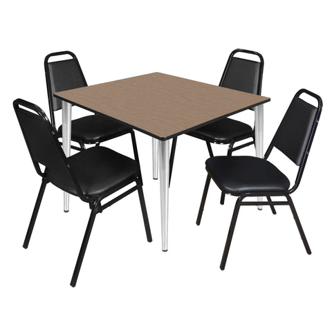 Regency Kahlo 30 in. Square Breakroom Table Top Black Base & 4 Restaurant Stack Chairs Black