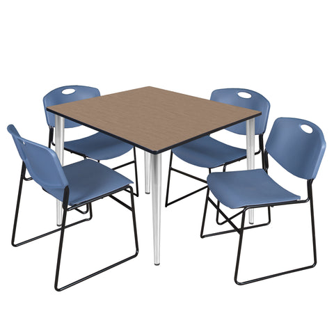 Regency Kahlo 30 in. Square Breakroom Table Top Black Base & 4 Zeng Stack Chairs