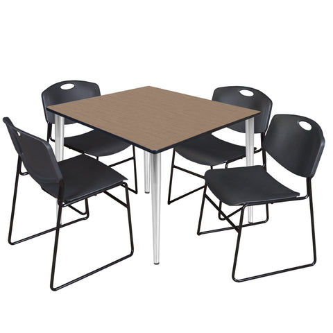 Regency Kahlo 30 in. Square Breakroom Table Top Black Base & 4 Zeng Stack Chairs
