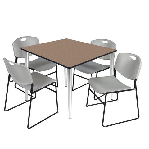 Regency Kahlo 30 in. Square Breakroom Table Top Black Base & 4 Zeng Stack Chairs