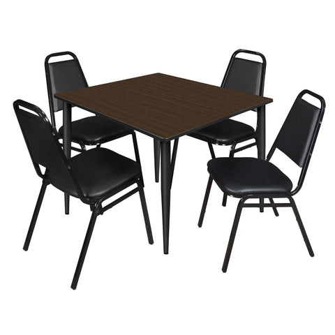 Regency Kahlo 30 in. Square Breakroom Table Top Black Base & 4 Restaurant Stack Chairs Black