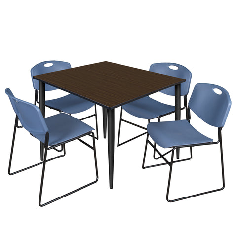 Regency Kahlo 30 in. Square Breakroom Table Top Black Base & 4 Zeng Stack Chairs