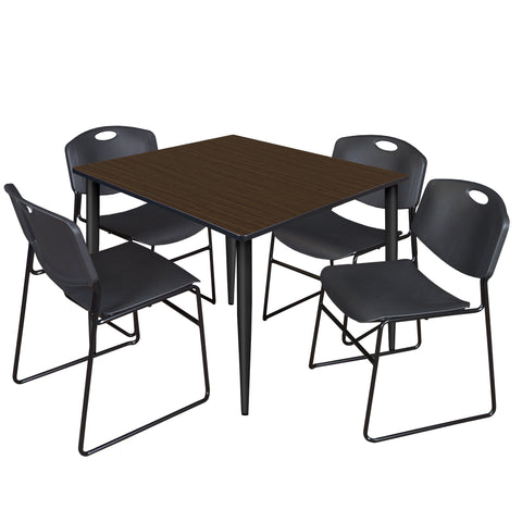 Regency Kahlo 30 in. Square Breakroom Table Top Black Base & 4 Zeng Stack Chairs