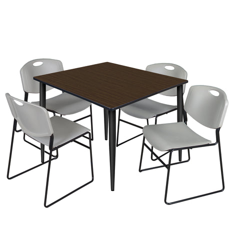 Regency Kahlo 30 in. Square Breakroom Table Top Black Base & 4 Zeng Stack Chairs
