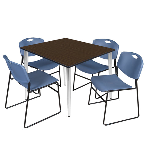 Regency Kahlo 30 in. Square Breakroom Table Top Black Base & 4 Zeng Stack Chairs