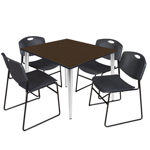 Regency Kahlo 30 in. Square Breakroom Table Top Black Base & 4 Zeng Stack Chairs