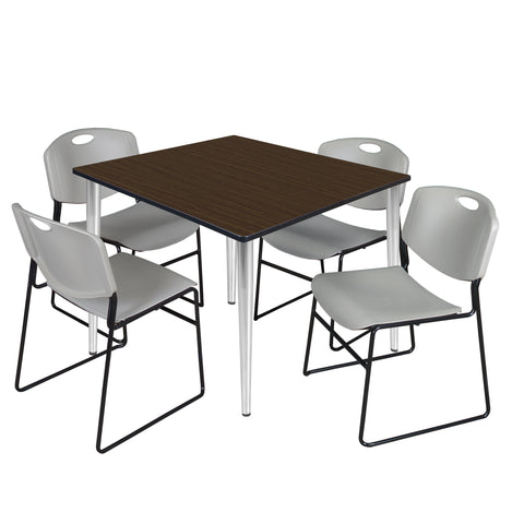Regency Kahlo 30 in. Square Breakroom Table Top Black Base & 4 Zeng Stack Chairs