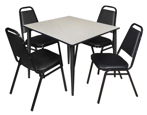 Regency Kahlo 30 in. Square Breakroom Table Top Black Base & 4 Restaurant Stack Chairs Black