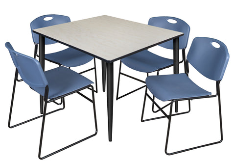 Regency Kahlo 30 in. Square Breakroom Table Top Black Base & 4 Zeng Stack Chairs