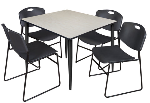 Regency Kahlo 30 in. Square Breakroom Table Top Black Base & 4 Zeng Stack Chairs