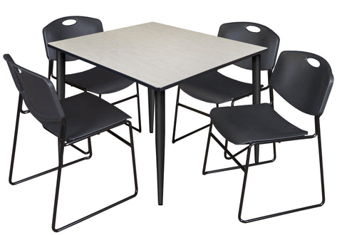 Regency Kahlo 30 in. Square Breakroom Table Top Black Base & 4 Zeng Stack Chairs