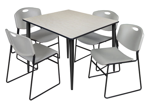 Regency Kahlo 30 in. Square Breakroom Table Top Black Base & 4 Zeng Stack Chairs