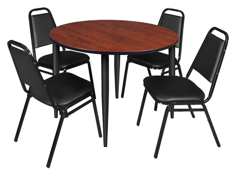 Regency Kahlo 30 in. Square Breakroom Table Top Black Base & 4 Restaurant Stack Chairs Black