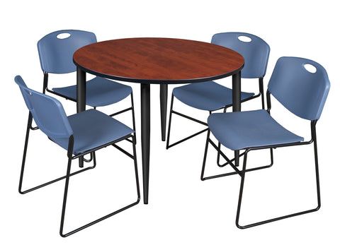 Regency Kahlo 30 in. Square Breakroom Table Top Black Base & 4 Zeng Stack Chairs