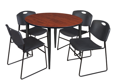 Regency Kahlo 30 in. Square Breakroom Table Top Black Base & 4 Zeng Stack Chairs