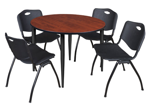 Regency Kahlo 30 in. Square Breakroom Table Top Black Base & 4 M Stack Chairs
