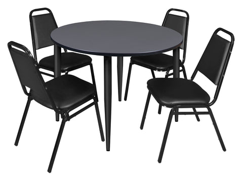 Regency Kahlo 30 in. Square Breakroom Table Top Black Base & 4 Restaurant Stack Chairs Black