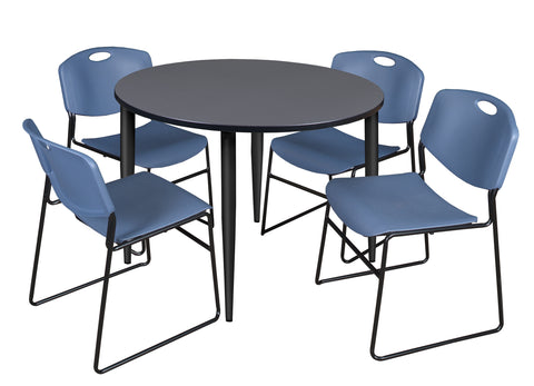 Regency Kahlo 30 in. Square Breakroom Table Top Black Base & 4 Zeng Stack Chairs