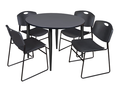 Regency Kahlo 30 in. Square Breakroom Table Top Black Base & 4 Zeng Stack Chairs
