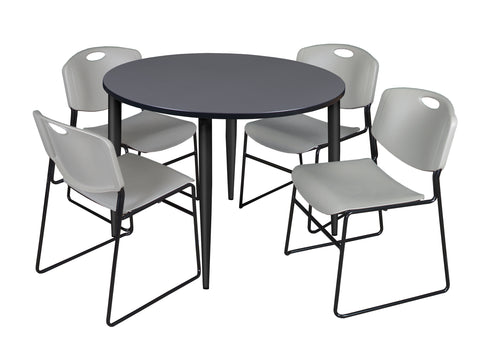 Regency Kahlo 30 in. Square Breakroom Table Top Black Base & 4 Zeng Stack Chairs