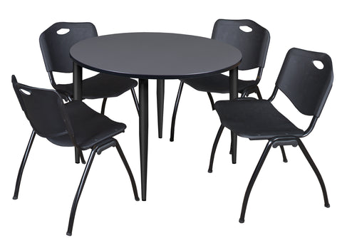 Regency Kahlo 30 in. Square Breakroom Table Top Black Base & 4 M Stack Chairs