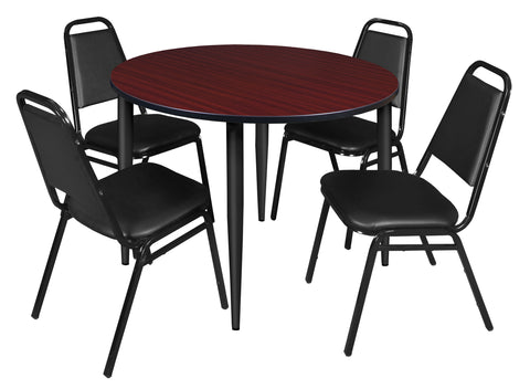 Regency Kahlo 30 in. Square Breakroom Table Top Black Base & 4 Restaurant Stack Chairs Black