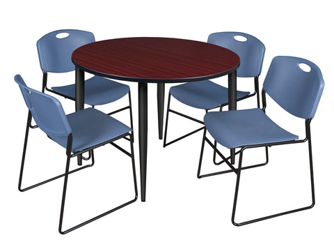 Regency Kahlo 30 in. Square Breakroom Table Top Black Base & 4 Zeng Stack Chairs