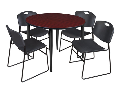 Regency Kahlo 30 in. Square Breakroom Table Top Black Base & 4 Zeng Stack Chairs