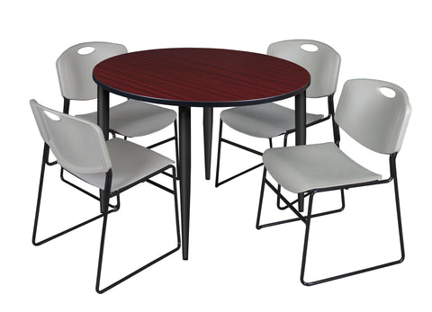Regency Kahlo 30 in. Square Breakroom Table Top Black Base & 4 Zeng Stack Chairs