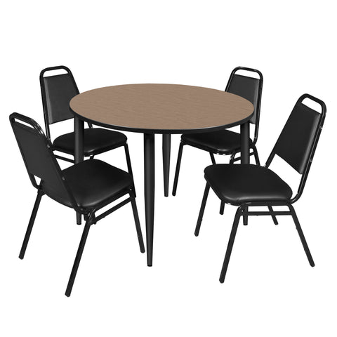 Regency Kahlo 30 in. Square Breakroom Table Top Black Base & 4 Restaurant Stack Chairs Black