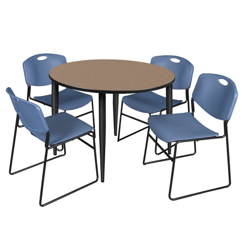 Regency Kahlo 30 in. Square Breakroom Table Top Black Base & 4 Zeng Stack Chairs