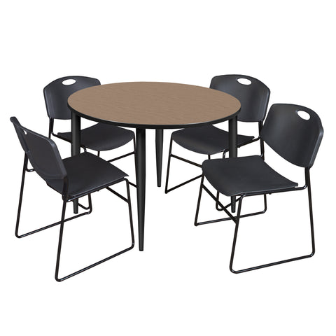 Regency Kahlo 30 in. Square Breakroom Table Top Black Base & 4 Zeng Stack Chairs