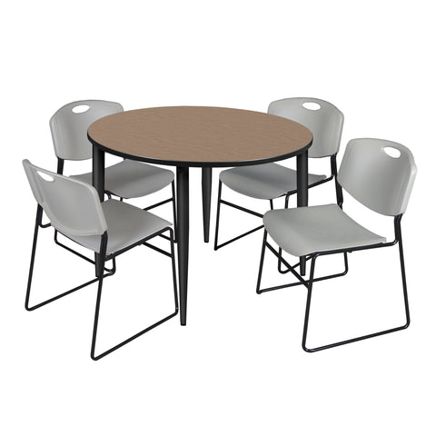 Regency Kahlo 30 in. Square Breakroom Table Top Black Base & 4 Zeng Stack Chairs