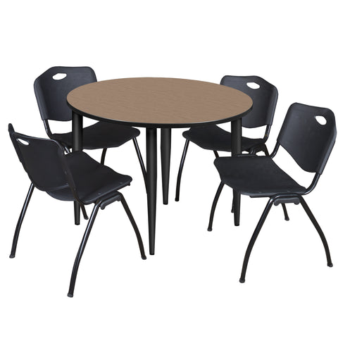 Regency Kahlo 30 in. Square Breakroom Table Top Black Base & 4 M Stack Chairs